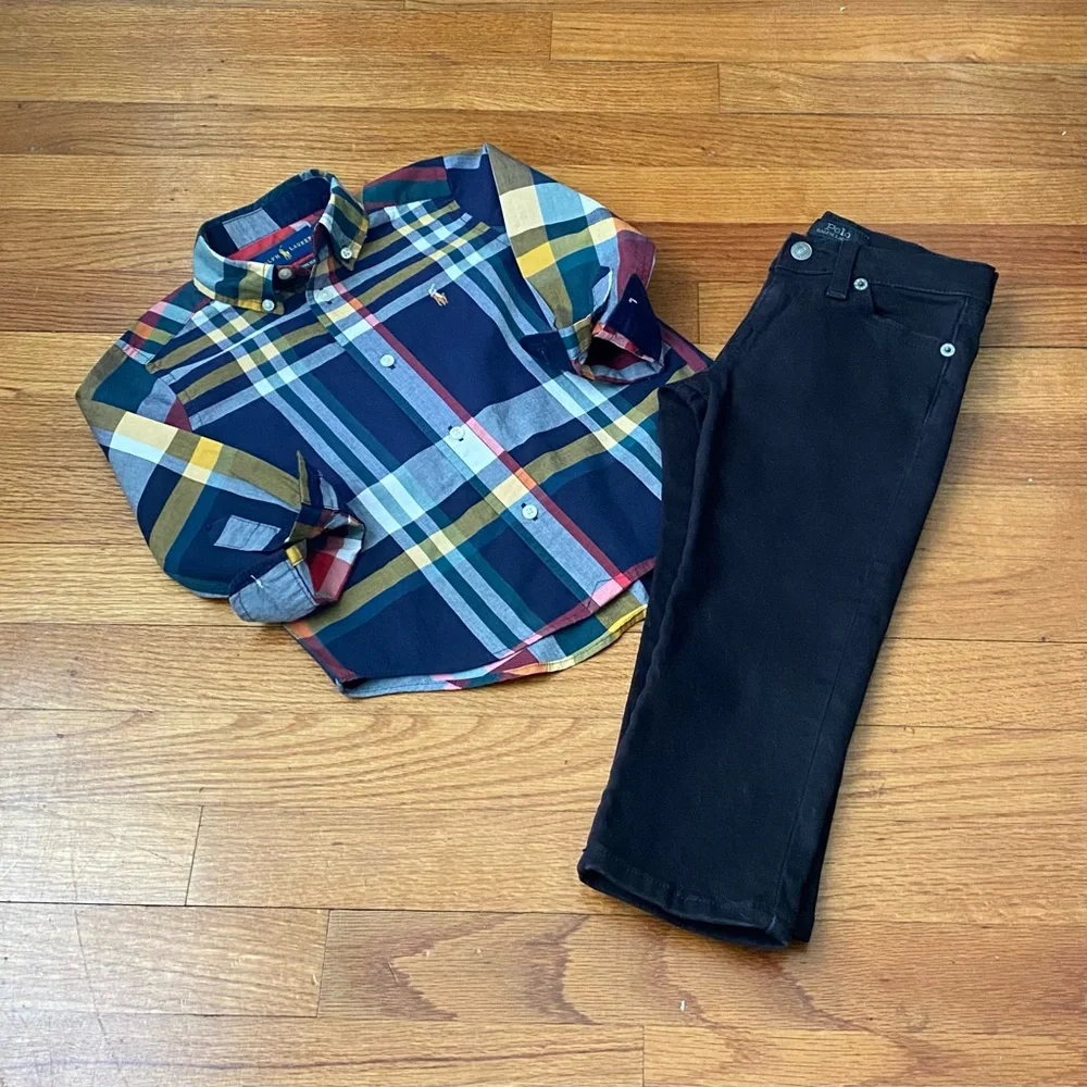 Ralph Lauren Classic Multicolor Plaid Shirt and Hampton Straight Denim Jeans Set